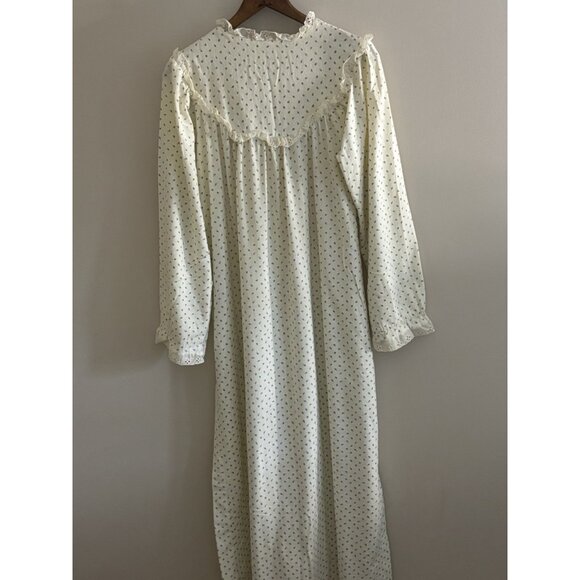 Vintage 80s Purple Roses Flannel Long Sleeve Cottagecore Prairie Nightgown Large - Picture 9 of 15